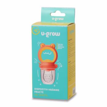 Dispozitiv din silicon de hranire fructe pentru bebelusi U-Grow, cu 2 rezerve, portocaliu