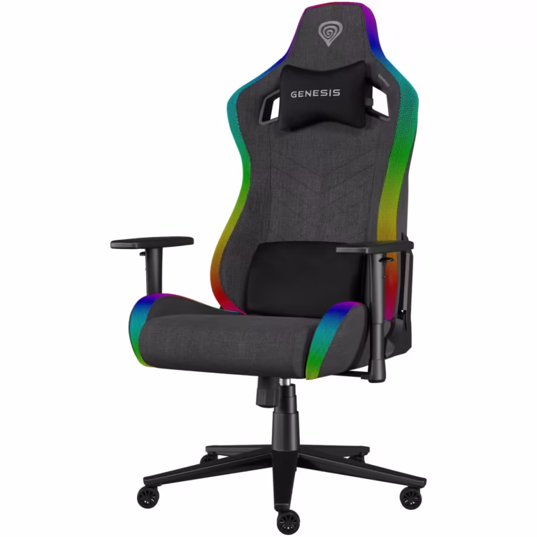 Scaun gaming Genesis TRIT 660, material textil, iluminare RGB, inaltime ajustabila, spatar ajustabil, Gri