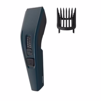 Masina de tuns PHILIPS Seria 3000 HC3505/15, 13 setari de lungime (0.5-23 mm), urilizare cu fir, lame din otel inoxidabil cu autoascutire, tehnologie Trim-and-Flow, Negru/Albastru