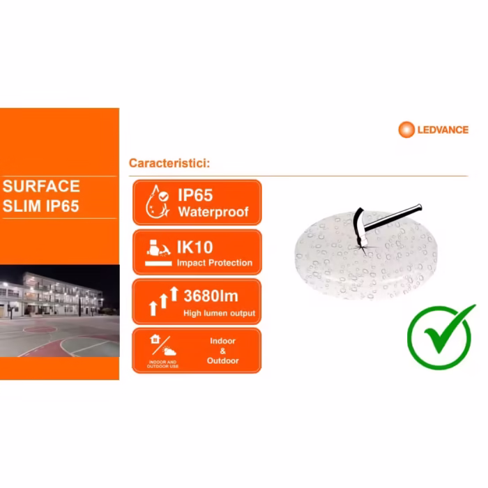 Plafoniera led pentru baie ledvance surface slim round 200 19w 2000 lm lumina neutra (4000k) ip65/ik10 Ø200x55mm alb