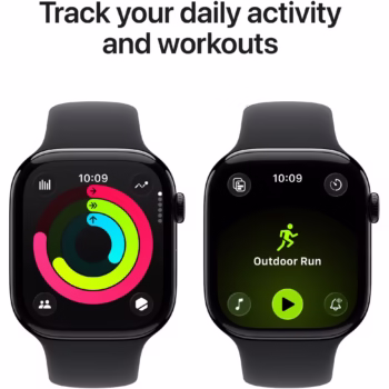Apple Watch 11 GPS, Carcasa Jet Black Aluminium 42mm, Black Sport Band – S/M