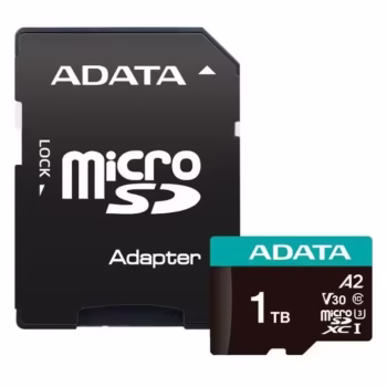 Card de Memorie MICROSDXC Adata AUSDX1TUI3V30SA2-RA1, 1TB, Class 10, U3, V30, A2 + Adaptor SD