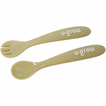 Set bol cu lingurita si furculita silicon pentru bebelusi U-Grow, olive