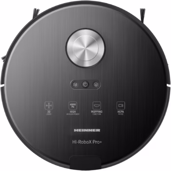 Robot de aspirare Heinner HI-RoboX PRO+ HRVC-MAI52DSBK, WI-FI, aspirator si mop, 14.4V/ 5200 mAh, putere aspirare 4000Pa, motor BLDC, navigatie LDS, AI Technology, autonomie 200 min, recipient praf: 230 ml, rezervor apa: 240 ml, negru
