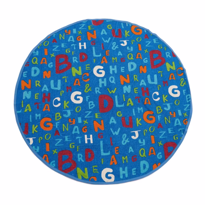 Covor Alphabet Heinner Home, diametru 110 cm, 100% bumbac, tesatura plata, 850 GSM, spate aderent