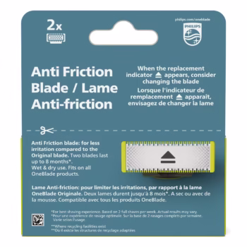 Rezerva PHILIPS OneBlade QP225/50, pentru piele-ultra sensibila, otel inoxidabil, umed si uscat, kit 2 lame, pentru orice model PHILIPS OneBlade si OneBladePro, Verde