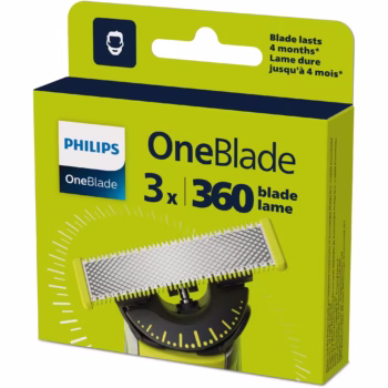 Rezerva PHILIPS OneBlade 360, QP430/50, otel inoxidabil, umed si uscat, kit 3 lame, pentru orice model PHILIPS OneBlade si OneBladePro, Verde