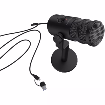 Microfon Genesis Radium 350D, tip Dynamic, model cardioid, suport fix, conectivitate USB-C, raspuns in frecventa 60 – 14.000 Hz, sensibilitate48 dB, lungime cablu 250 cm, negru