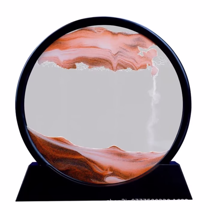Decoratiune casa, birou tip clepsidra, sticla/nisip 3D, 26×27 cm, rosu/negru