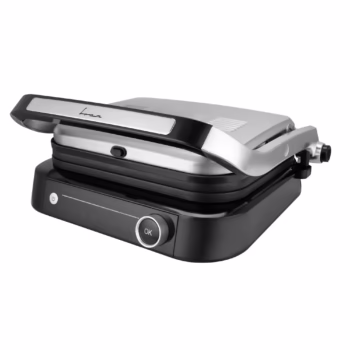 Gratar electric FRAM FEG-2100SSBK, 2100W, deschidere 180˚, placi detasabile, 7 programe presetate + manual, senzori pentru detectare grosime, temperatura reglabila, dimensiuni placi: 31.3 x 24.4cm, Argintiu
