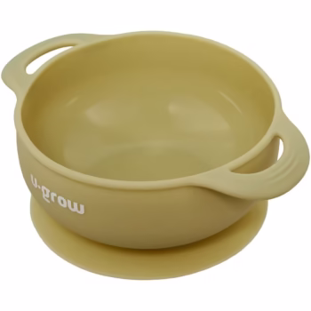 Set bol cu lingurita si furculita silicon pentru bebelusi U-Grow, olive