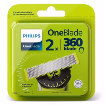 Rezerva PHILIPS OneBlade 360, QP420/50, otel inoxidabil, umed si uscat, kit 2 lame, pentru orice model PHILIPS OneBlade si OneBladePro, Verde
