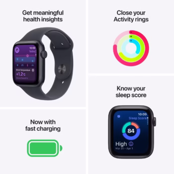 Apple Watch SE (2025), GPS + Cellular, Carcasa Midnight Aluminium 44mm, Midnight Sport Band – M/L