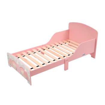 Pat junior cu protectii laterale pentru copii U-Grow Pink Forest, 140×70 cm