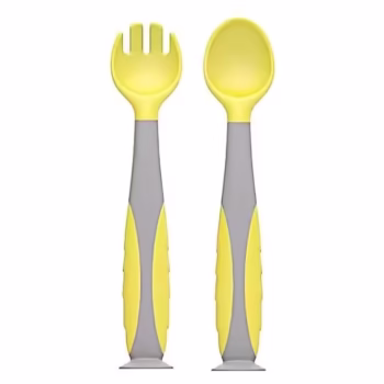 Set tacamuri pentru copii, U-Grow, lingură și furculiță, galben, ergonomic, fără BPA