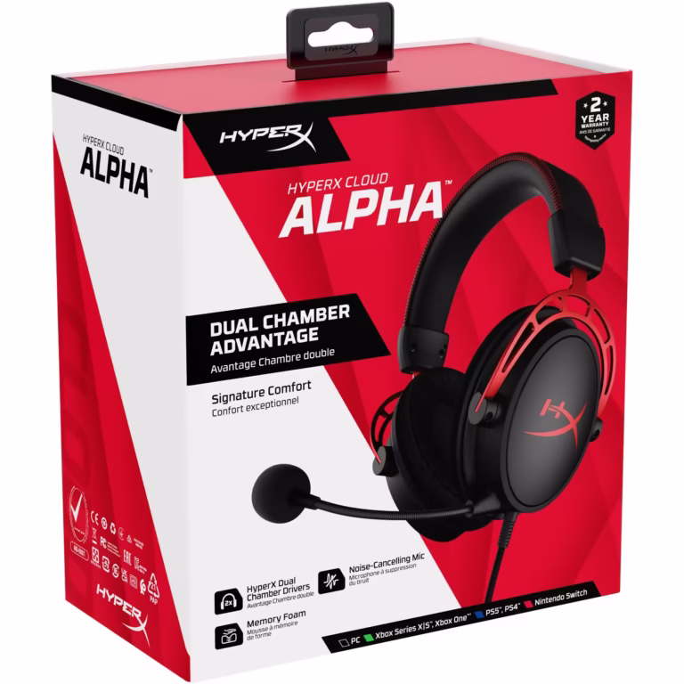 Casti gaming HyperX Cloud Alpha, drivere 50mm Dual Chamber, microfon detasabil cu noise cancelling, certificat Discord/TeamSpeak, spuma cu memorie, multiplatforma, negru/rosu