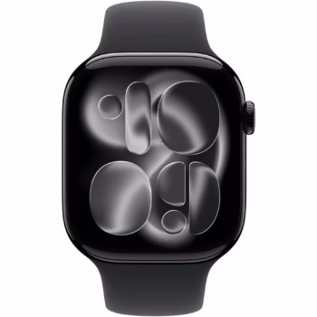 Apple Watch 11 GPS, Carcasa Jet Black Aluminium 42mm, Black Sport Band – S/M