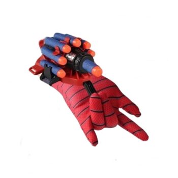 Set costum cu muschi si manusa lansator cu 7 ventuze din burete, Spiderman, 3-5 ani, rosu