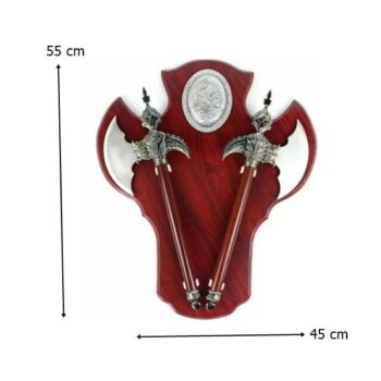 Panoplie in forma de scut cu doua topoare, lemn, maro, 55 cm