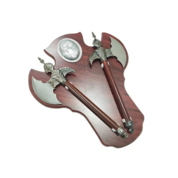 Panoplie in forma de scut cu doua topoare, lemn, maro, 55 cm