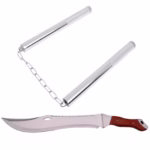 Set maceta de vanatoare DEPOX®, Knife of Mind, otel inoxidabil, argintie, 46 cm si nunceag metalic