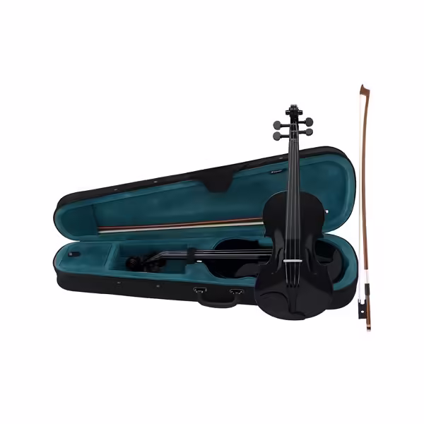 Set vioară clasică din lemn pentru copii 1/8, doua seturi corzi si arcus 1/8, DEPOX®, 43 cm, finisaj lucios negru Set vioară clasică din lemn pentru copii 1/8, doua seturi corzi si arcus 1/8, DEPOX®, 43 cm, finisaj lucios negru