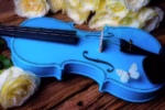 Set vioara clasica si arcus 1/8 suplimentar, DEPOX®, marime 4/4, lemn, albastra, toc din material