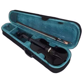 Set vioară clasică din lemn pentru copii 1/8 si set corzi, DEPOX®, 43 cm, finisaj lucios negru