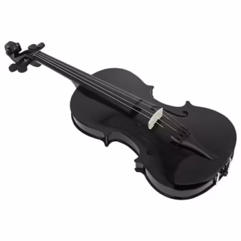 Set vioară clasică din lemn pentru copii 1/8 si doua seturi corzi, DEPOX®, 43 cm, finisaj lucios negru